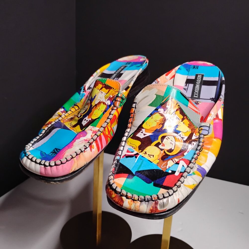 Sesto Meucci Art Deco Leather Shoes Made In Italy Size 8M